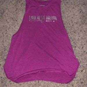 3 shirts, orange both small and adidas purple medium reebok